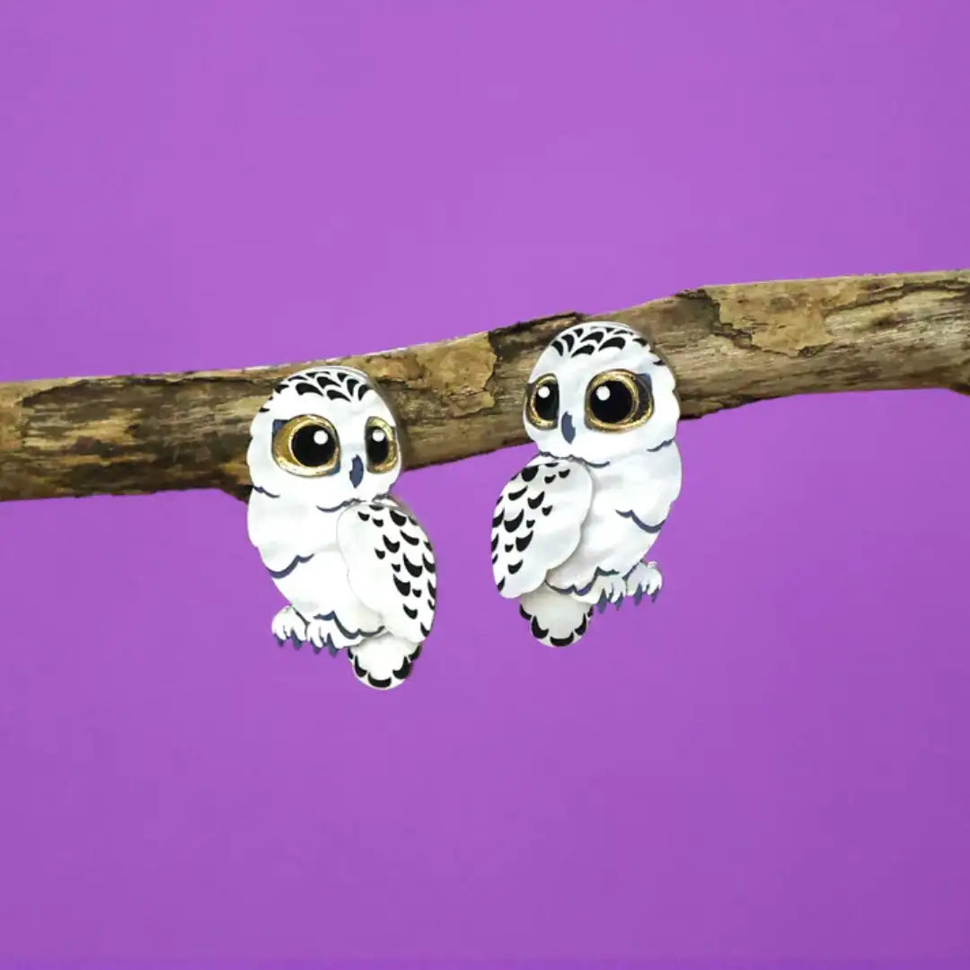 Snowy Owl Studs - Statement Bird Earrings