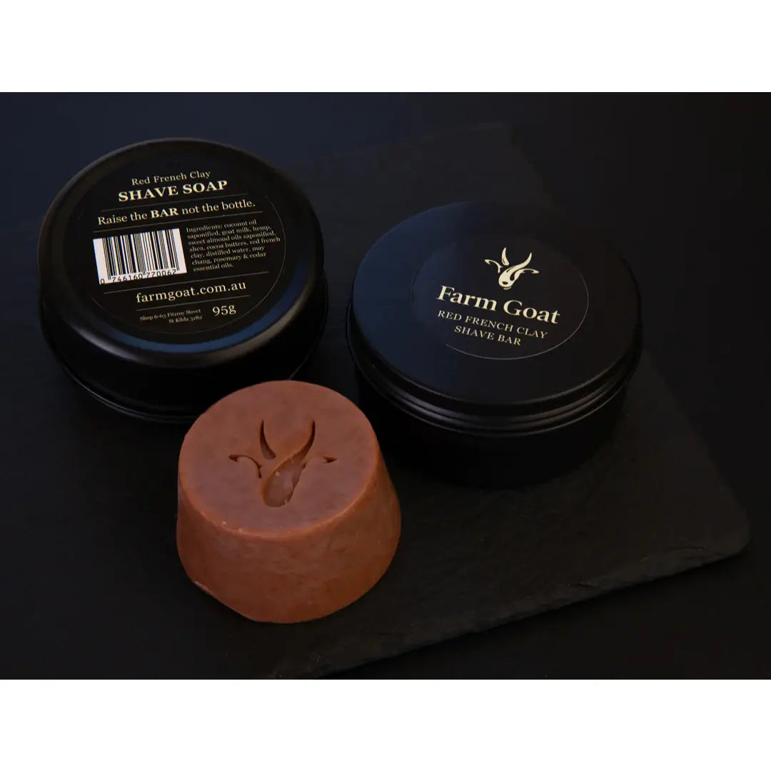 Red French Clay Shave Bar with Travel Tin - Farm Goat