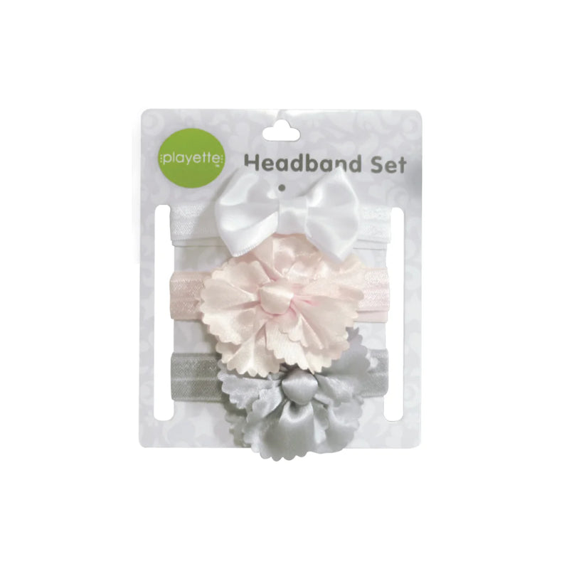 Playlette - 3 Pack Satin Flowers/Bow Headbands