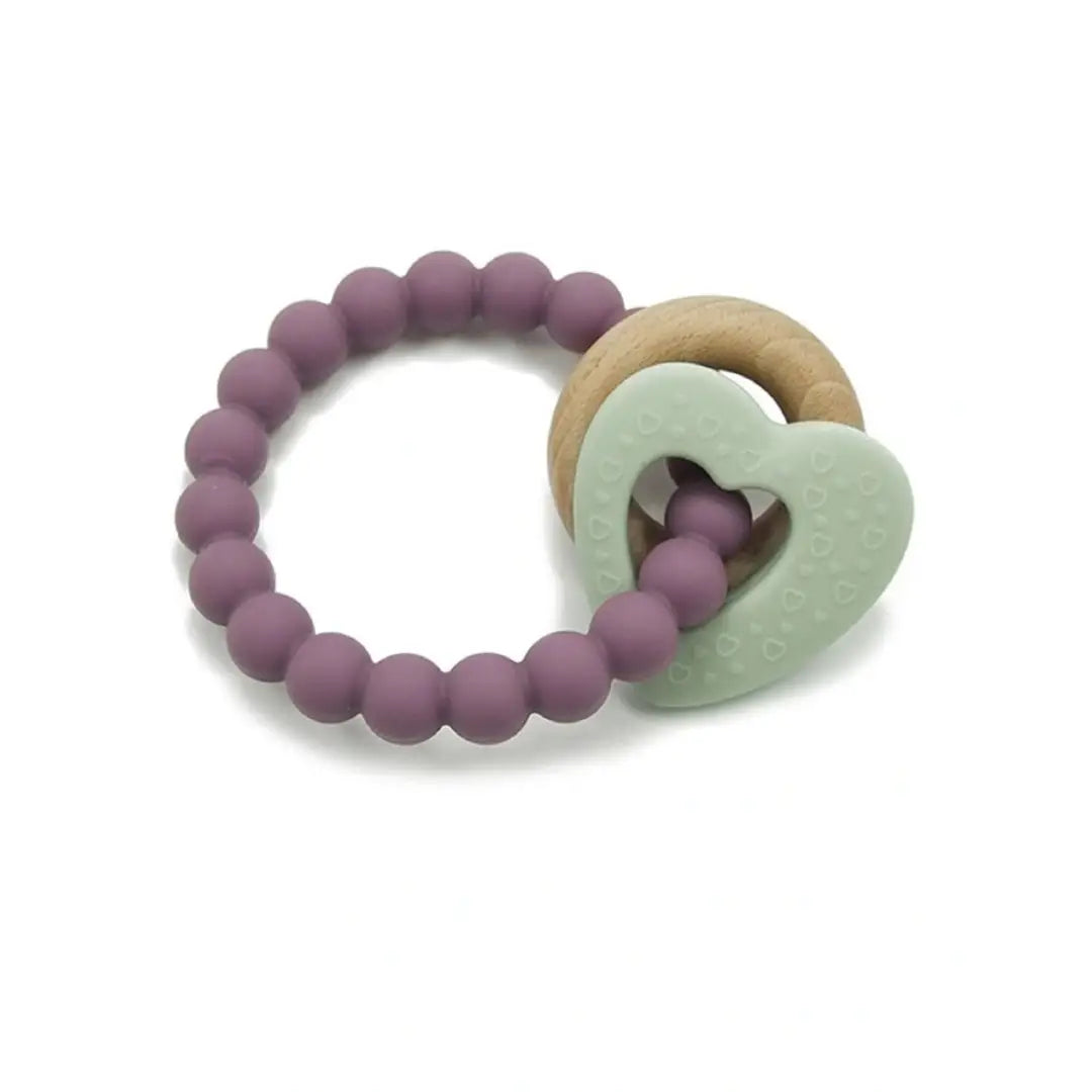 Silicone & Wood Heart Teether - Mint