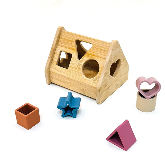 Silicone & Bamboo Shape Sorter Play Set