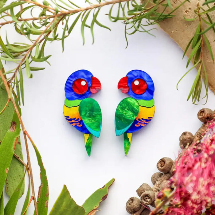 Rainbow Lorikeet Studs - Statement Bird Earrings