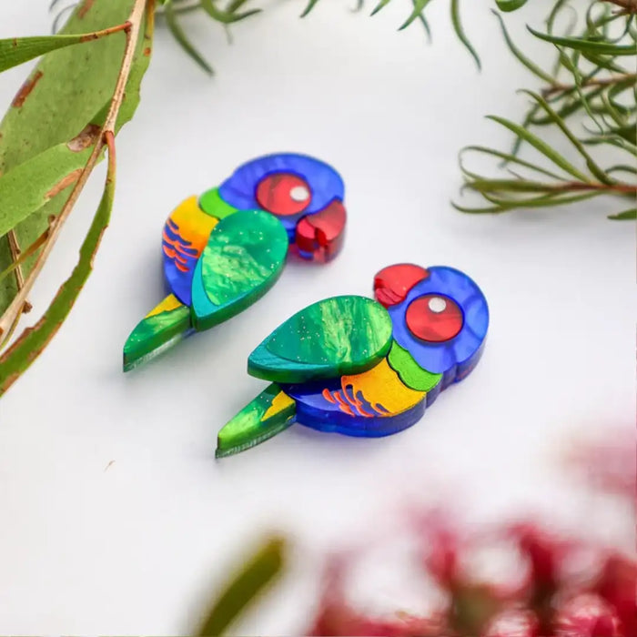 Rainbow Lorikeet Studs - Statement Bird Earrings