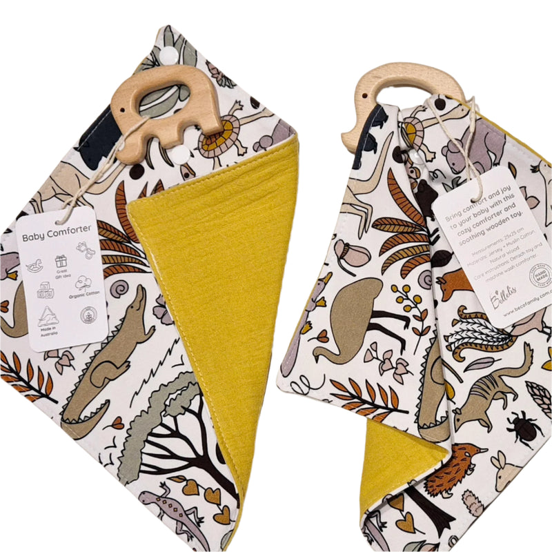 Cotton Soothing Comforter with Wooden Toy