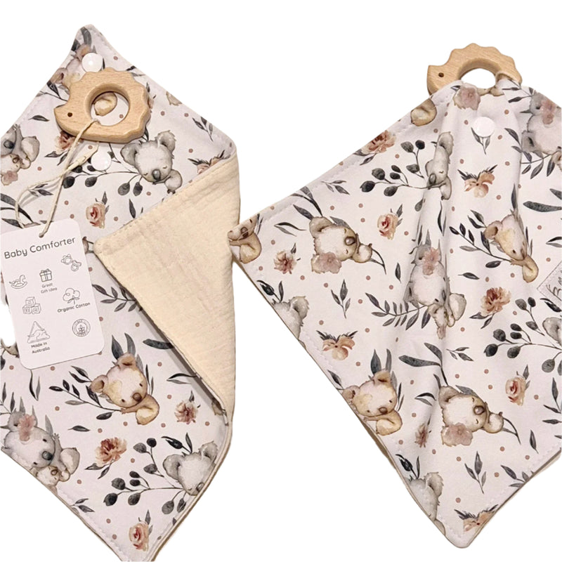 Cotton Soothing Comforter with Wooden Toy