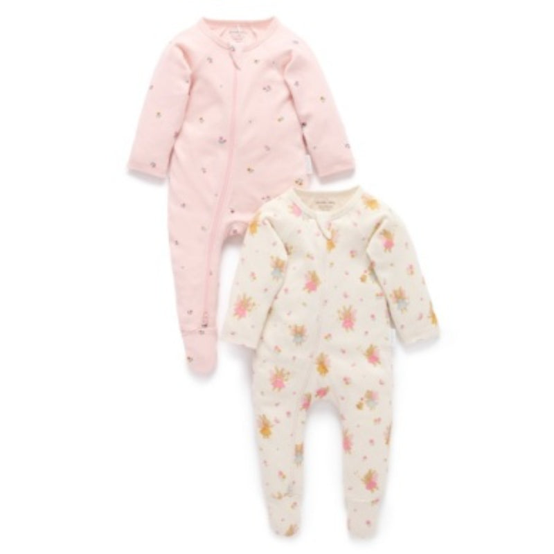 Purebaby - Zip Growsuit 2 pack