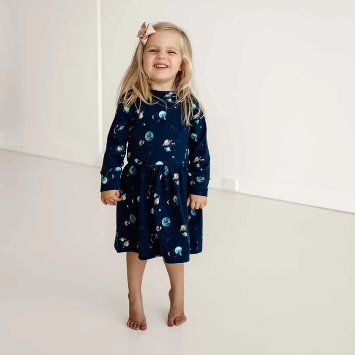 Snuggle Hunny Long Sleeve Bodysuit Dress - Milky Way