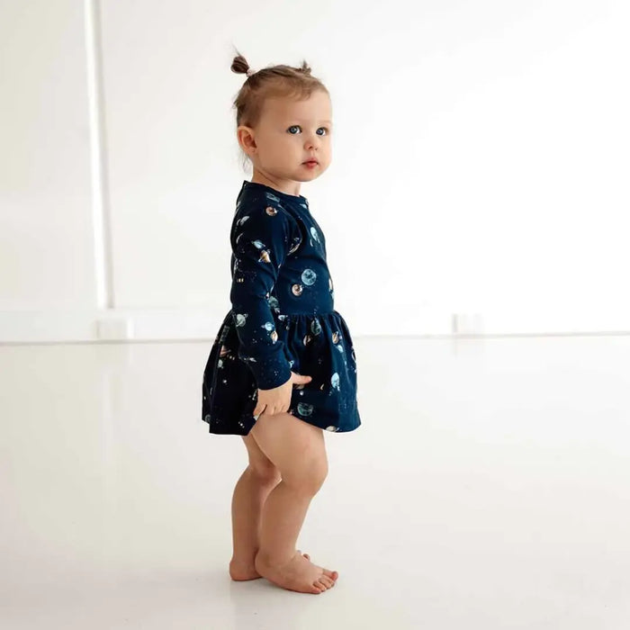 Snuggle Hunny Long Sleeve Bodysuit Dress - Milky Way