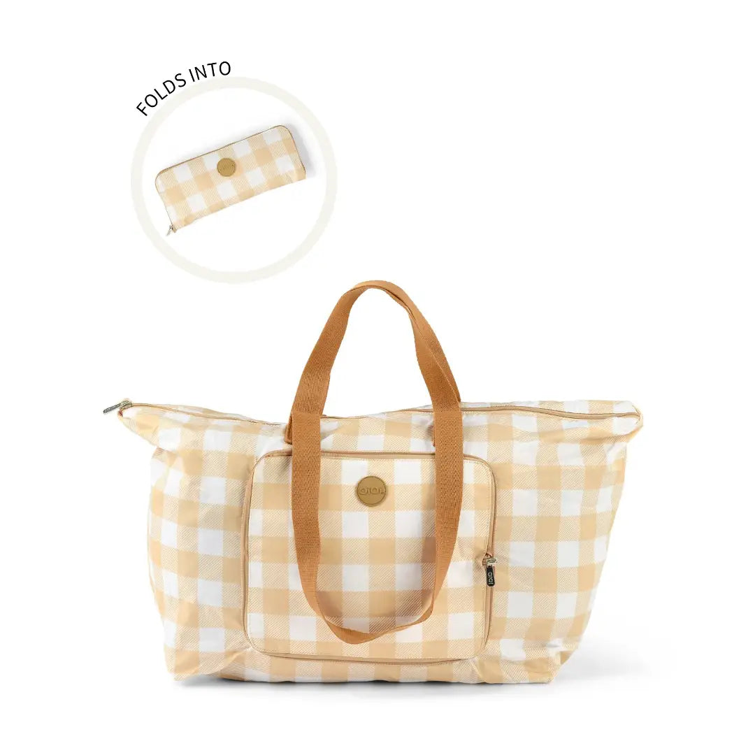 Fold-Up Tote - Beige Gingham