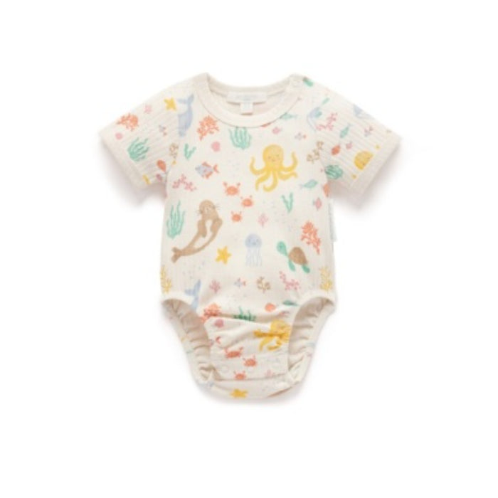 PureBaby - Happy In The Sea Ribbed Short Sleeve Bodysuit