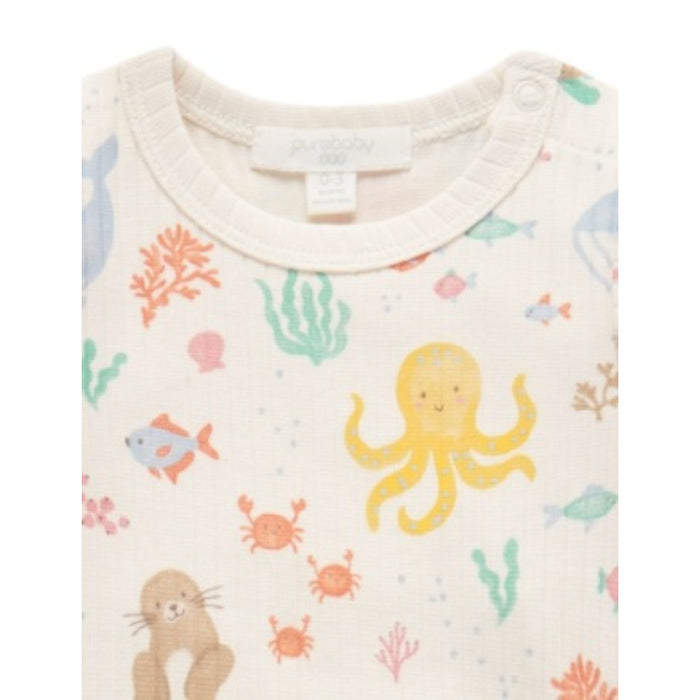 PureBaby - Happy In The Sea Ribbed Short Sleeve Bodysuit