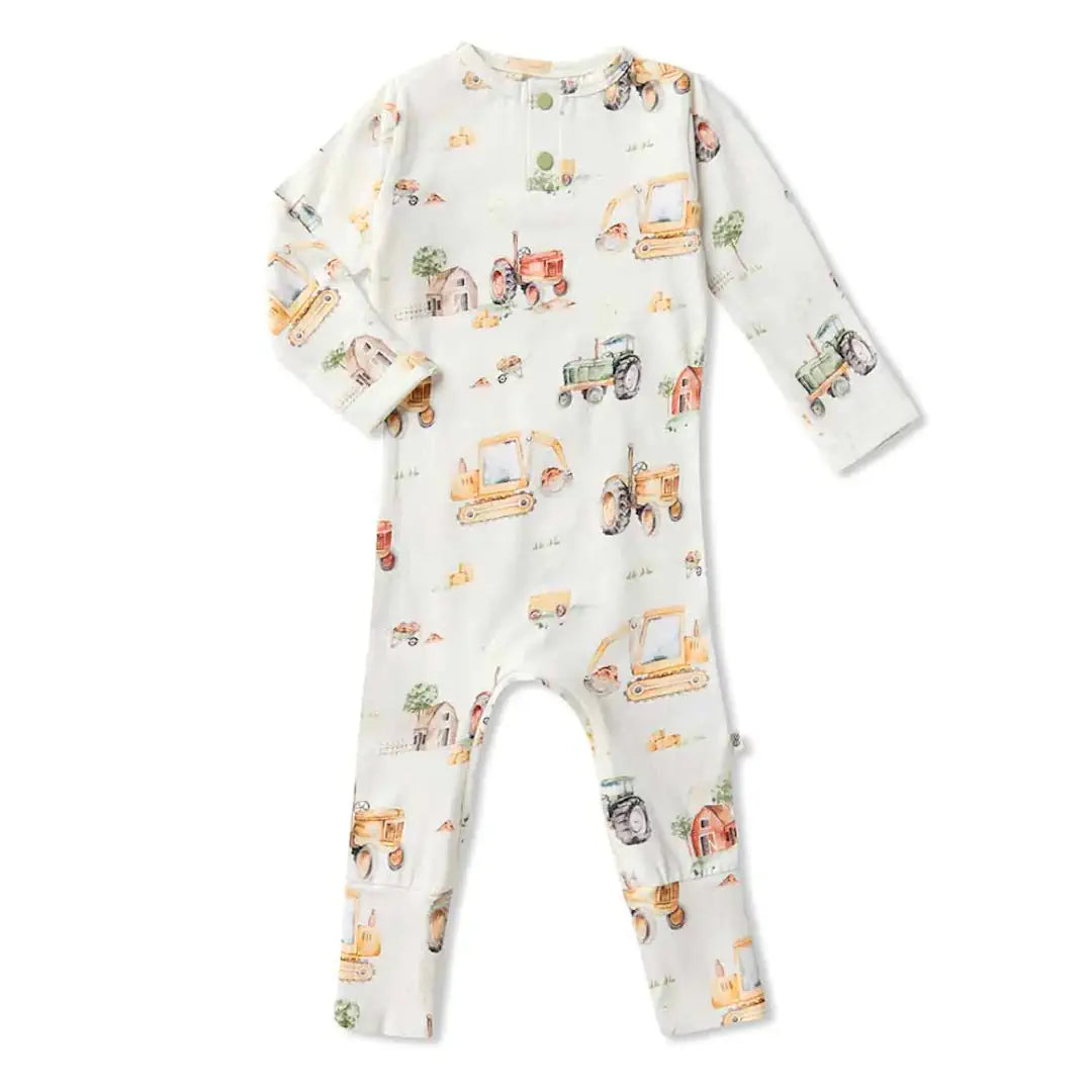 Snuggle Hunny Growsuit (baby onesie) - Diggers and Tractors