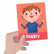 Set of 40 tactile flashcards for educational play, designed to help children recognize emotions, facial expressions, and everyday actions. Includes 24 emotion cards and 16 action cards, all with a textured emery surface for sensory learning. Encourages vocabulary development, imagination, and emotional awareness. Montessori-inspired, with a teaching guide for parents and educators. Made from durable, chunky cardboard.