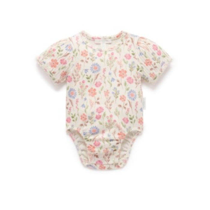 PureBaby - Geranium Ribbed Short Sleeve Bodysuit