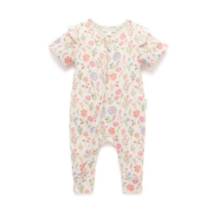 PureBaby - Geranium Ribbed Zip Short Sleeve Growsuit