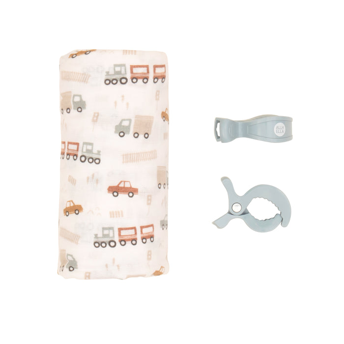 All4Ella - Organic muslin swaddle & 2 pram peg gift set