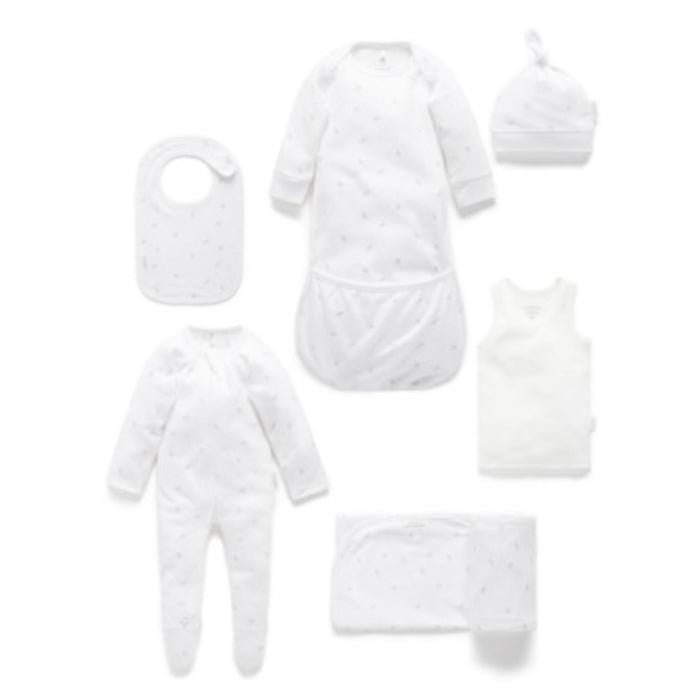 Purebaby Essentials Newborn Hospital Pack - pale grey leaf with spots