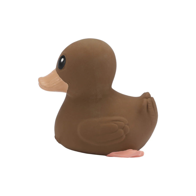 HEVEA® Kawan Rubber Duck - Mini, a Scandinavian-designed, 100% natural rubber bath toy. Plant-based, vegan-certified, and hand-painted with natural, FDA-approved pigments. Designed without holes to prevent mold, making it safe and hygienic. Soft yet textured for teething, perfect for bath time, the beach, or playroom adventures. Eco-friendly and biodegradable, ensuring a greener planet.