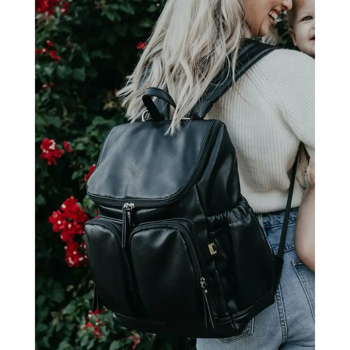 OiOi Vegan Leather Nappy Backpack - Black Dimple