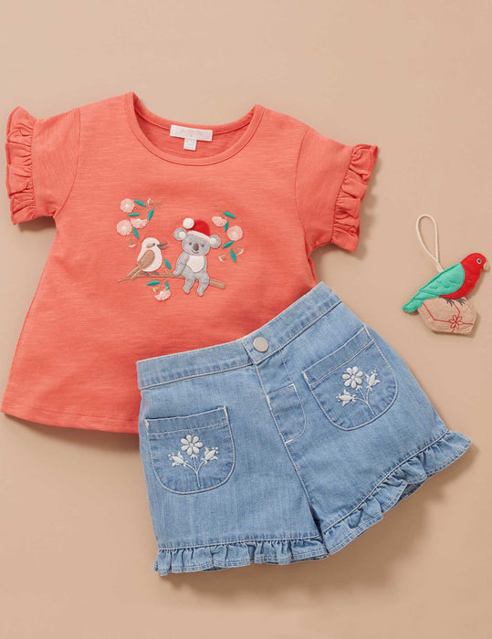 Purebaby Christmas T-Shirt - Christmas Morning (with Ruffled Sleeves)