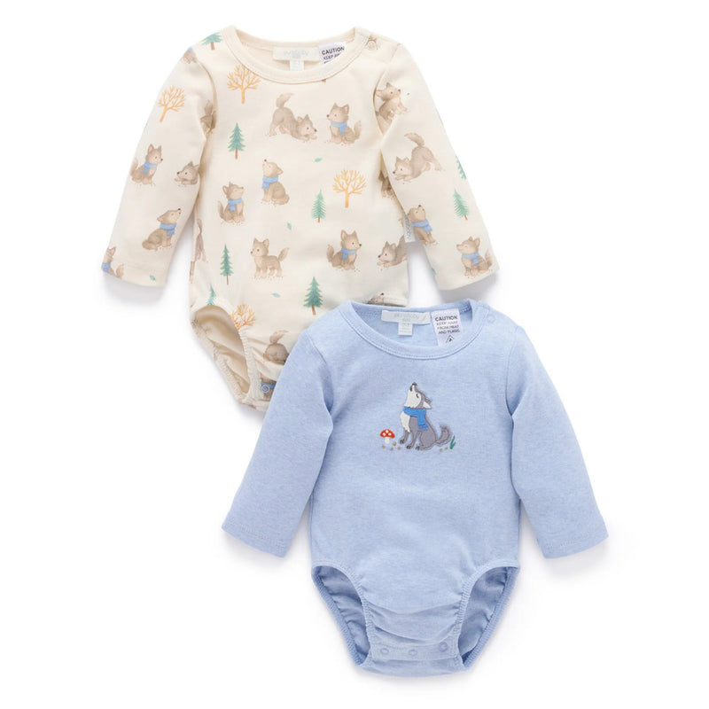 PureBaby Fairytale Forrest Collection Long Sleeve Bodysuit 2pk