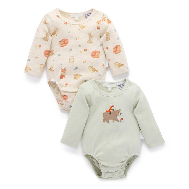 PureBaby Fairytale Forrest Collection Long Sleeve Bodysuit 2pk