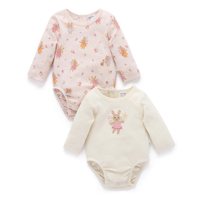 PureBaby Fairytale Forrest Collection Long Sleeve Bodysuit 2pk