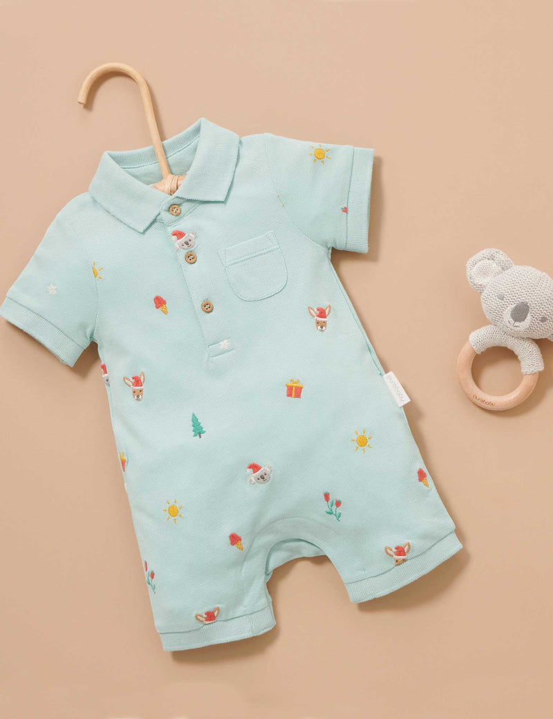 Purebaby Christmas Polo Growsuit