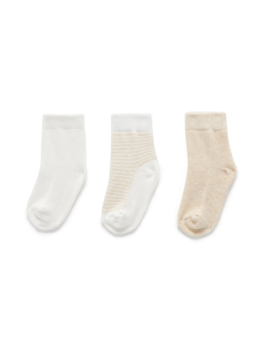 Purebaby 3pk Organic Knit Socks