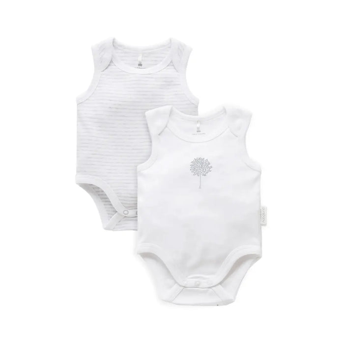 Purebaby Essentials 2pk Singlet Bodysuit - Pale Grey Melange