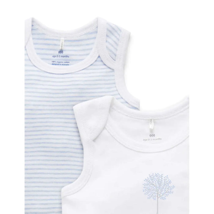 Purebaby Essentials 2pk Singlet Bodysuit - Pale Blue