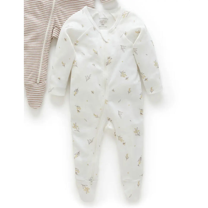 Purebaby Essentials 2pk Zip Growsuit - Vanilla Wattle Bee