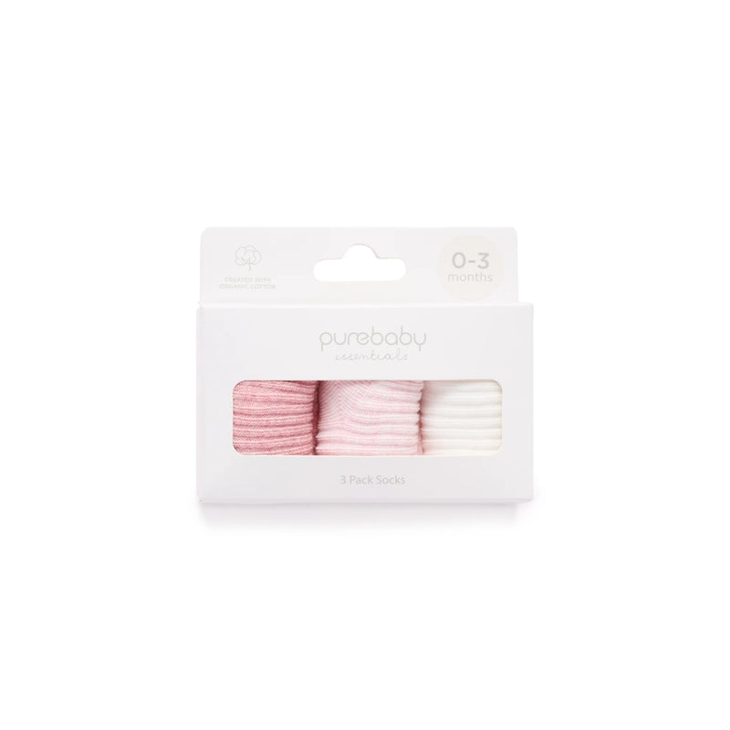 Purebaby 3pk Organic Rib Socks