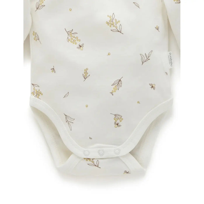 Purebaby Essentials Easy Neck Long sleeve 2pk Bodysuit - Vanilla Wattle Bee