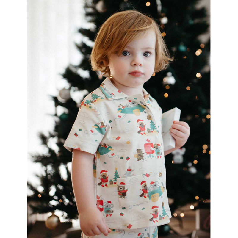 Purebaby Christmas Button Up PJ Set