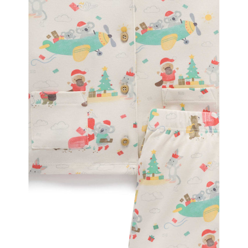 Purebaby Christmas Button Up PJ Set