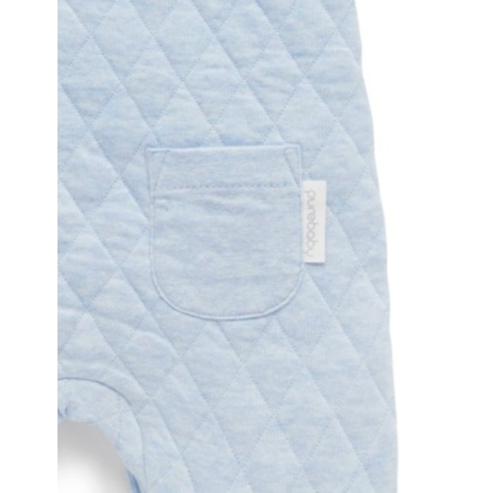 PureBaby - Quilted Overalls - Soft Blue Mélange