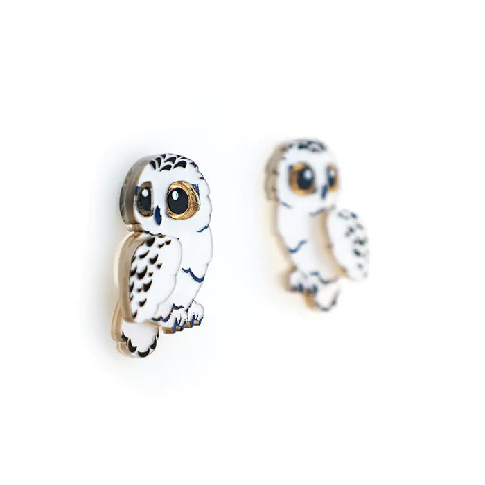 Snowy Owl Studs - Statement Bird Earrings