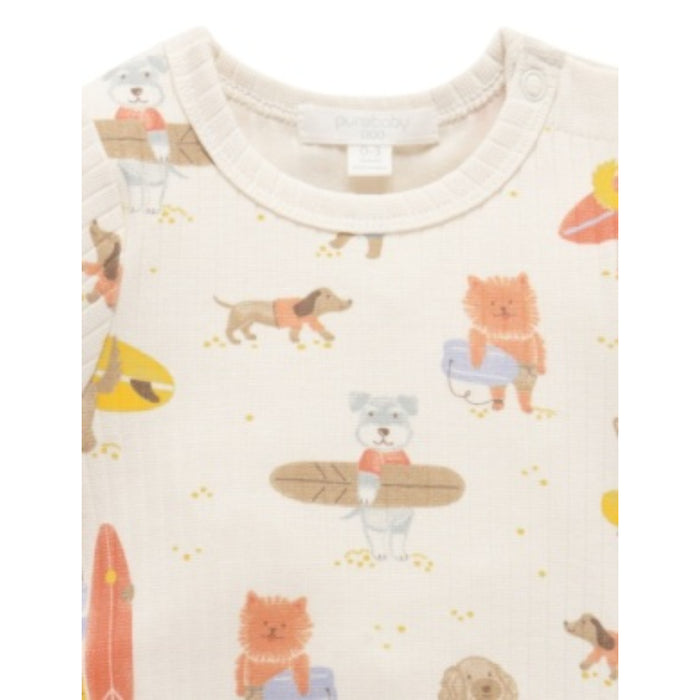 PureBaby - Surfing Dogs Ribbed Short Sleeve Bodysuit