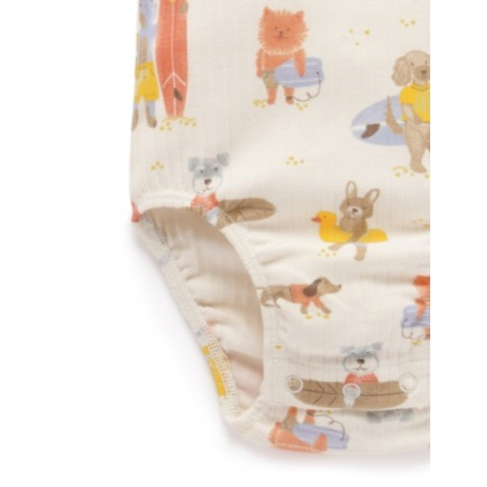 PureBaby - Surfing Dogs Ribbed Short Sleeve Bodysuit