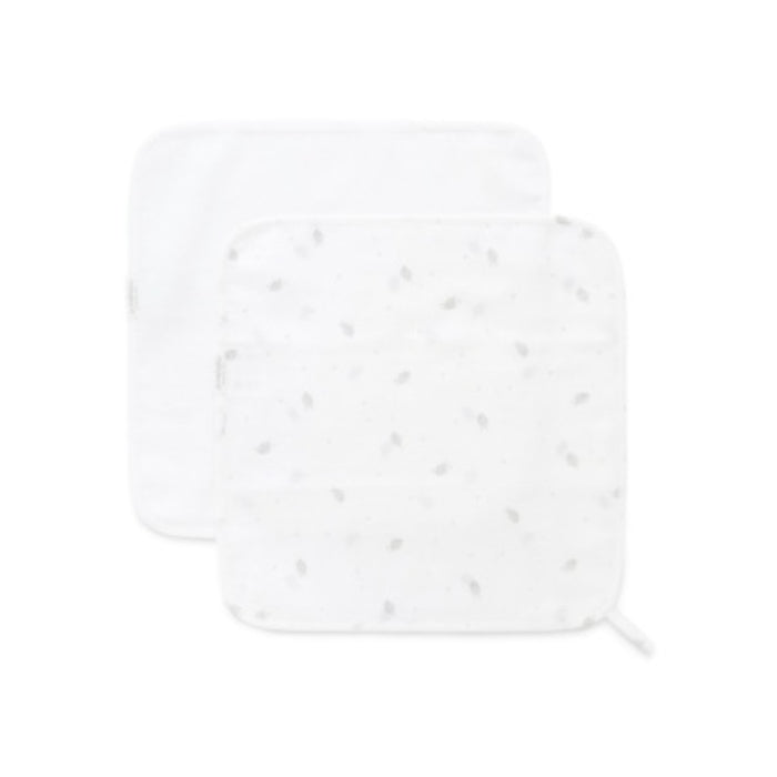 PureBaby - Muslin Face Washer - 2pack - Pale Grey Leaf with Spots