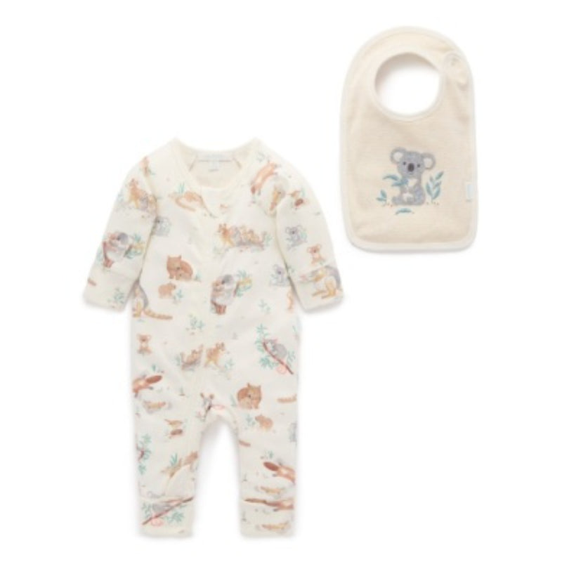 PureBaby - Zip Growsuit with Bib - Bush Babies