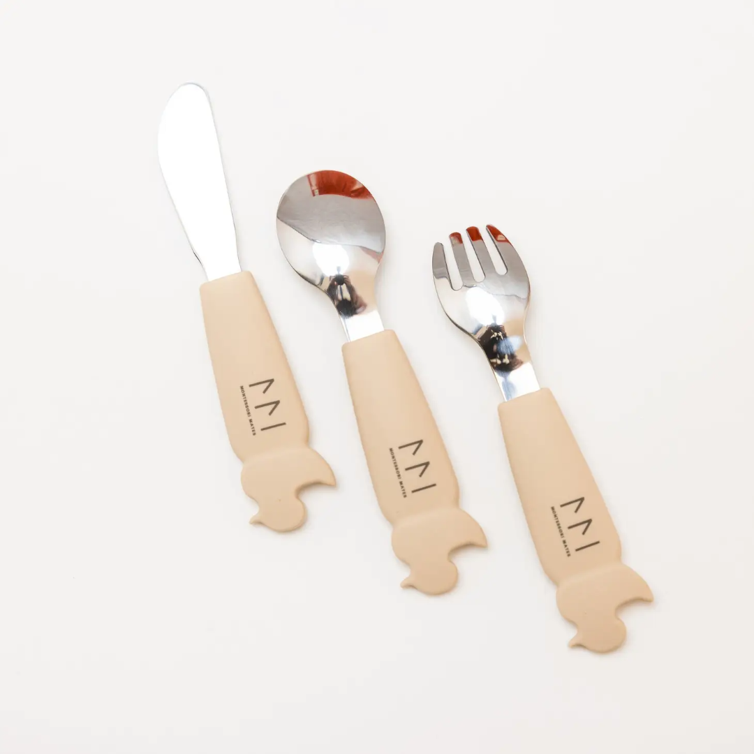 Montessori Mates - Soft Grip Toddler Cutlery Set - Spoon + Fork + Knife