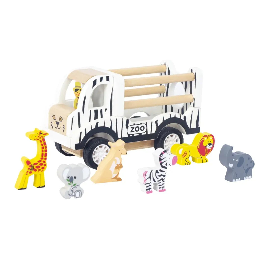 Wooden Pullback Zoo Truck with Animals