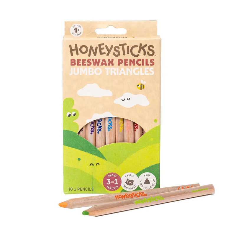 Honeysticks 3-in-1 Beeswax Pencils Jumbo Triangles 10pk