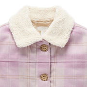 Purebaby check sherpa jacket collar detail