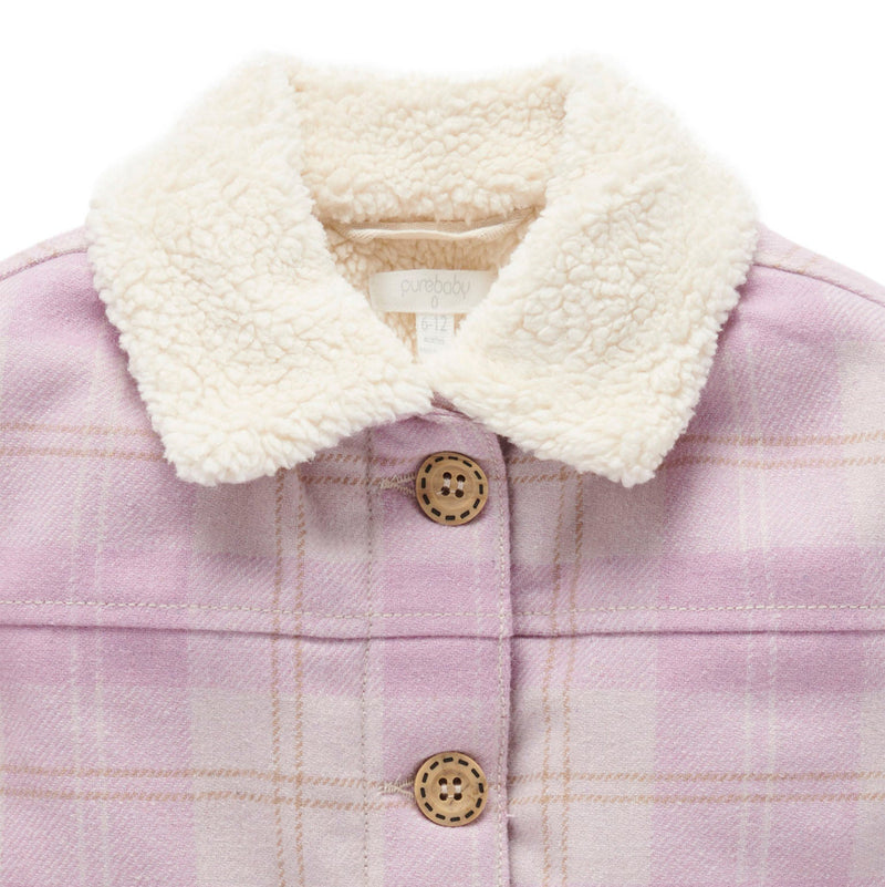 Purebaby check sherpa jacket collar detail