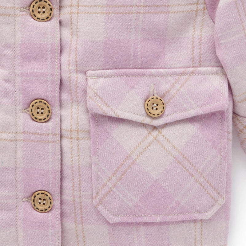 Purebaby check sherpa jacket pocket detail