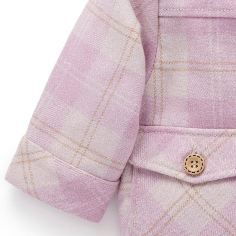 Purebaby check sherpa jacket sleeve detail