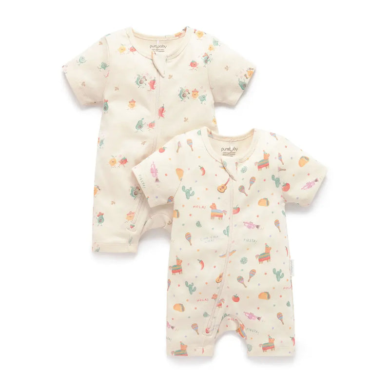 Purebaby 2pk Organic Short Sleeve Growsuit